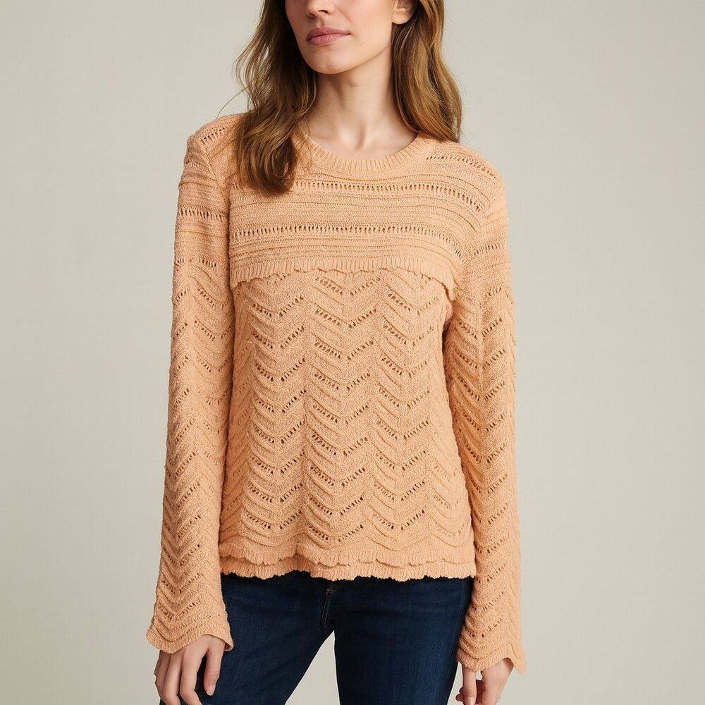 Catherine Malandrino Womens Chevron Knit Sweater Large Peach Bell Sleeve Boho